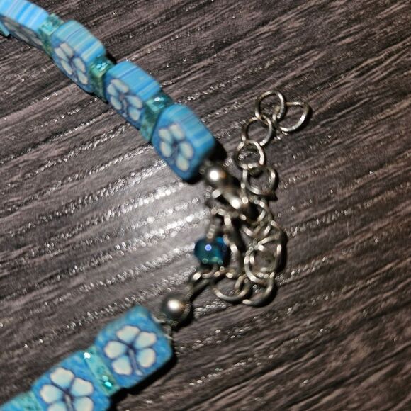 Girls Blue Flower Necklace 14" Length with Extender | Cute Gift Jewelry - Picture 3 of 7
